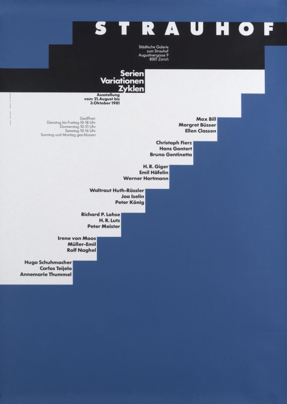 Typographic poster; blue, black and white