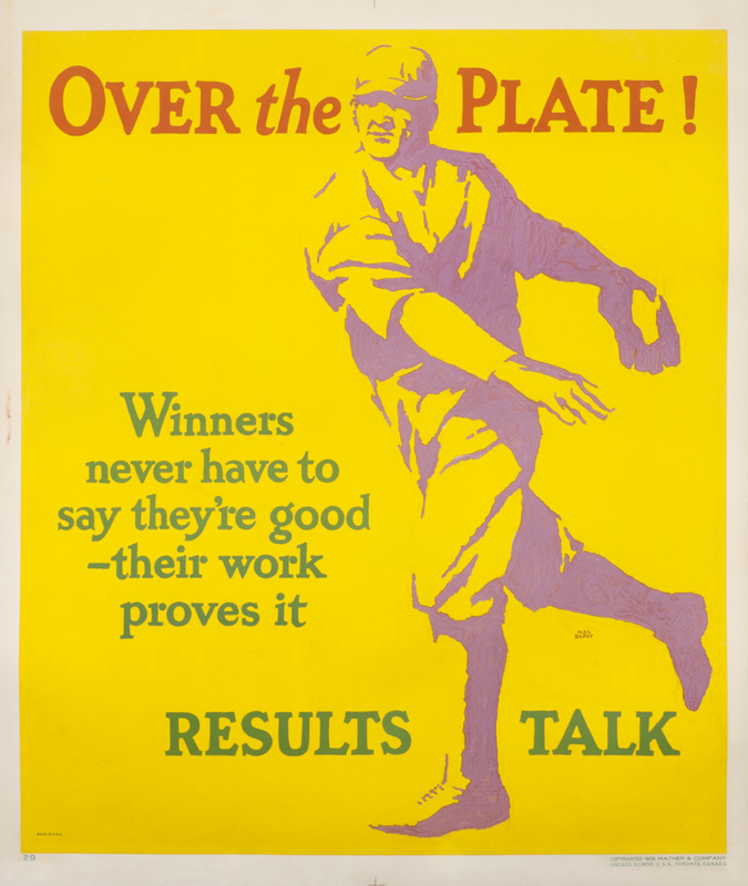 Baseball pitcher just released ball; yellow, purple