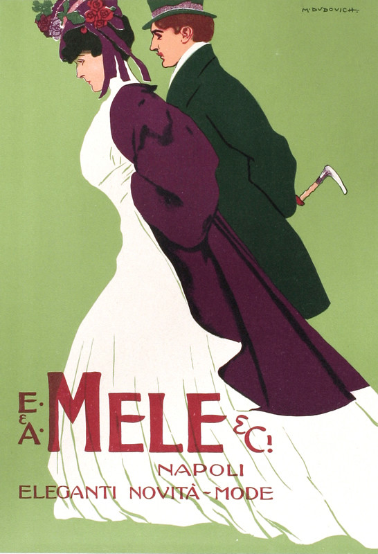 A couple walking; green, purple 