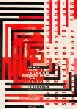 Abstract geometric design; black, red, white